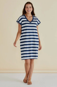 BETTY BASICS ZENA T-SHIRT DRESS - NAVY BOLD STRIPE- BB1019-NBS