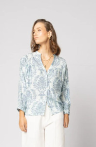 Drama The Label: DRAMA THE LABEL BLOOM BLOUSE - BLUE DAMASK - 1169