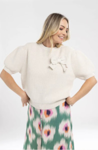 MI MOSO BOW KNIT TOP - NATURAL -  BOWKNIT