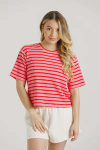 Elwood: ROSE ROAD CROPPED TEE - BERRY STRIPES