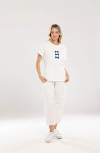 MI MOSO BOW TEE - WHITE/BLUE BOWS