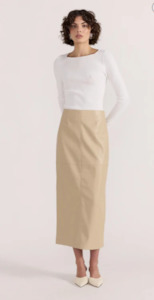 Skirts: STAPLE THE LABEL MIRA FAUX LEATHER MIDI SKIRT - NATURAL - UT2502936