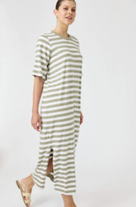 EB & IVE STUDIO STRIPE T-SHIRT DRESS - OLIVE - 2593806