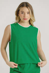 ROSE ROAD TRACEY SINGLET - KELLY GREEN TOWELLING