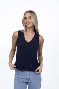 HUMIDITY LIFESTYLE KAIA V NECK TANK - NAVY