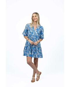 Humidity Lifestyle: HUMIDITY LIFESTYLE FLEUR SMOCK DRESS - BLUE / STONE