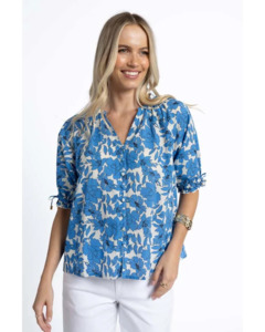 Humidity Lifestyle: HUMIDITY LIFESTYLE FLEUR BLOUSE - BLUE / STONE