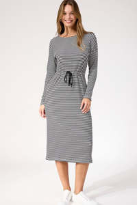 Haven: HAVEN LEVI STRIPE T-SHIRT DRESS - BLACK