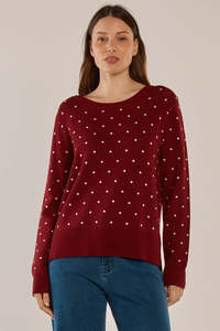 BETTY BASICS LOUIS SWEATER - BURGANDY JACQUARD RED