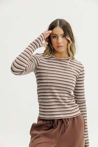 ROSE ROAD JACKSON LONG SLEEVE - COCOA STRIPES