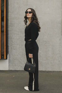 HOME-LEE PALAZZO PANTS - BLACK & SAND
