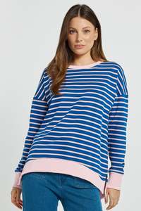 Betty Basics: BETTY BASICS TIDE SWEATSHIRT - BLUE/PINK STRIPE