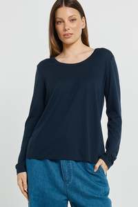 BETTY BASICS WESTIN BLENDED WOOL TEE - NAVY