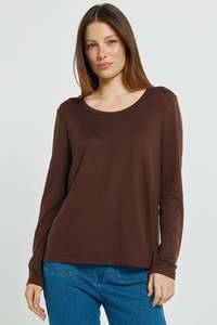 BETTY BASICS WESTIN BLENDED WOOL TEE - CHOCOLATE BROWN