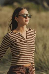 Elwood: ROSE ROAD BENNE L/S TOP - CHOCOLATE STRIPES