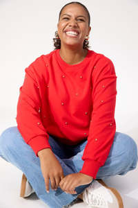 Haven: HAVEN BOSTON STUDDED SWEATSHIRT - RED