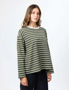STELLA & GEMMA DROP SHOULDER TEE - KHAKI STRIPE