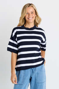 BETTY BASICS LIBBY BOXY TOP - NAVY STRIPE