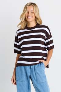 BETTY BASICS LIBBY BOXY TOP - CHOCOLATE STRIPE