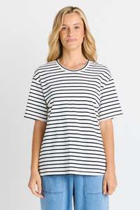 BETTY BASICS RELAX BOXY TEE - BLACK/WHITE STRIPE