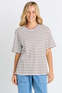 Betty Basics: BETTY BASICS RELAX BOXY TEE - CHOC/WHITE STRIPE