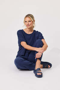LEMON TREE DESIGN - COSTA LINEN TOP - FRENCH NAVY