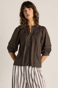 Products: FATE + BECKER FREYA LACE TRIM BLOUSE - CHOCOLATE