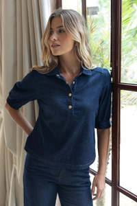 Humidity Lifestyle: HUMIDITY LIFESTYLE IVY DENIM SHIRT - DARK BLUE