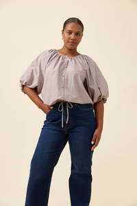 ISLE OF MINE LYNDELL DRAWSTRING TOP - TAUPE