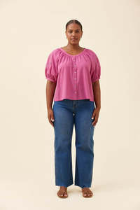 Isle Of Mine: ISLE OF MINE FRANCES BUTTON TOP - MAGENTA