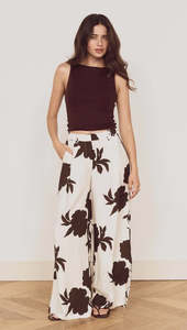 Pants: MINK PINK ELODIE WIDE LEG PANT - CHOCOLATE FLORAL