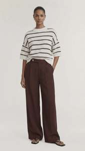 Staple The Label: STAPLE THE LABEL PILLAR STRIPE KNIT TEE - BROWN/WHITE STRIPE