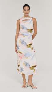 Staple The Label: STAPLE THE LABEL VALEA MESH MIDI DRESS - WATERCOLOUR FLORAL