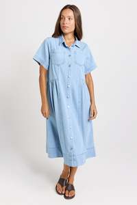 Dresses: BETTY BASICS WILLOW DENIM DRESS - BLUE DENIM