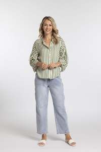 Mi Moso: MOSS BRONTE SHIRT - GREEN STRIPE