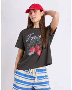 Foxwood: FOXWOOD CHERRY TEE - WASHED BLACK