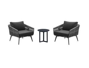 Kereru Aluminium and Rope Outdoor Conversation Set With Round Coffee Table- 3PCS