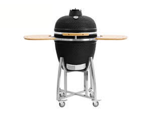 21-Inch Kamado Ceramic Charcoal Grill With Silver Rolling Cart