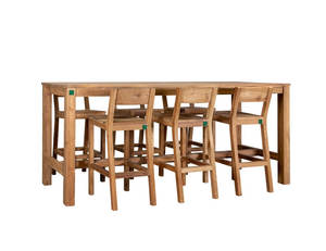 Teak Bar Chair & Long Rectangular Table 250cm Set -7PCS