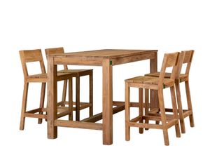 Teak Counter Chair & Long Rectangular Table Set - 5PCS
