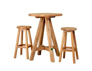 Outdoor Bar Furniture: Teak Bar Stool & Round Table Set - 3PCS