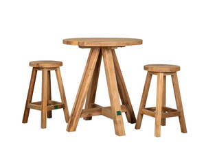 Teak Counter Stool & Round Table Set - 3PCS