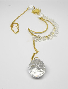 Products: Gold mini moon with clear quartz suncatcher Cre8tive-Gems