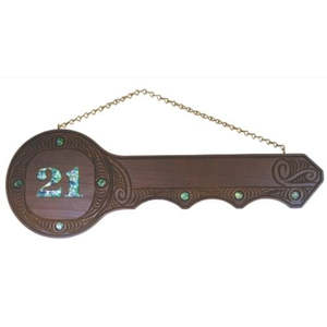 Wooden Carved 21st Key - Large Yale with Inlaid Paua 21
