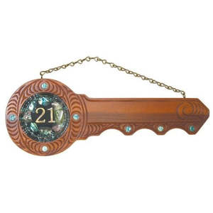 Wooden Carved 21st Key - Yale Carved with 21 Disc - Small