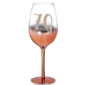 Birthdays: Rose Gold Ombre Stem Wine Glass - 70th