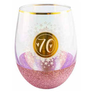 Birthdays: Glitterati Stemless Wine Glass - 70th