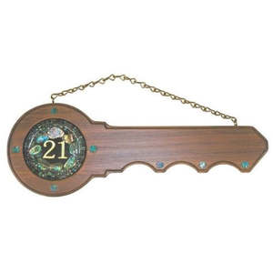 Birthdays: Wooden Carved 21st Key - Yale with 21 Disc - Small