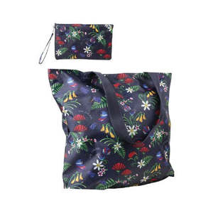 Bird & Flower Navy Zip Folding Bag