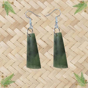 NZ Greenstone Adze Earrings - 34mm